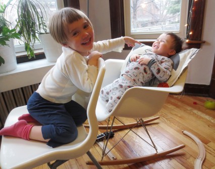My kids put the "knock-off" in my Knock-Off Eames Rocker